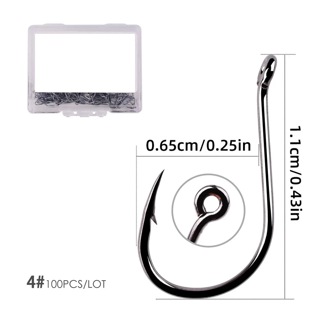 100PCS Barbed Fishing Hooks Sharp Eyelet Fish Hook  Angling Tackle Box Packed for Saltwater Freshwater Sea Lake Fishing