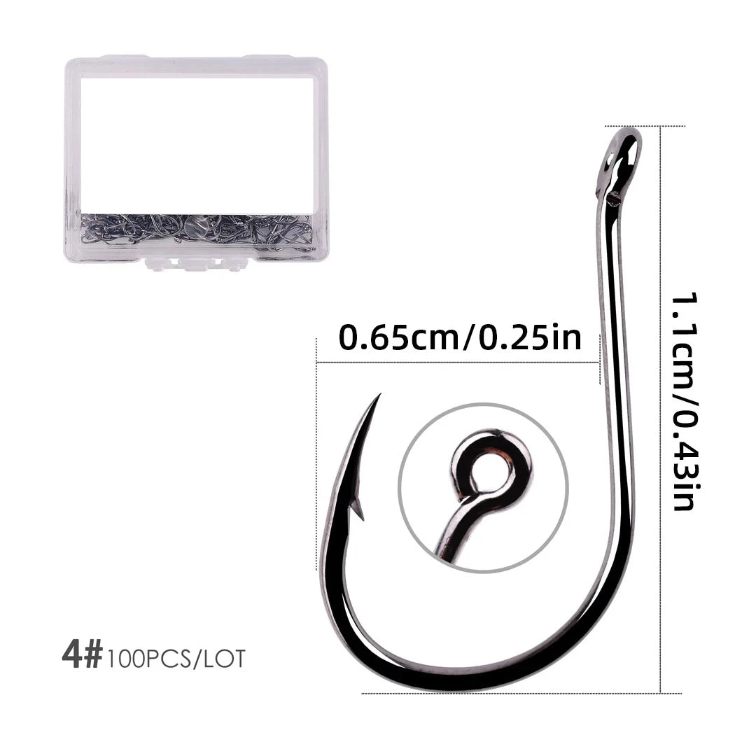100PCS Barbed Fishing Hooks Sharp Eyelet Fish Hook  Angling Tackle Box Packed for Saltwater Freshwater Sea Lake Fishing