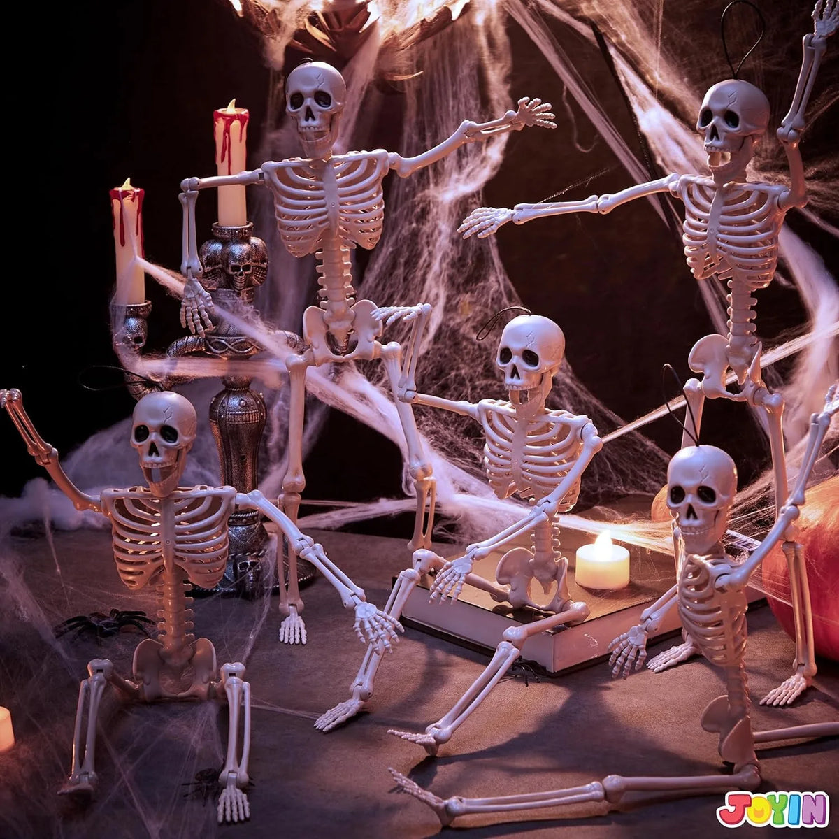5pcs Halloween Skeleton Decorations, 16 inches, Photobooth Props for Party Events, full-body movable joints, for Halloween decoration, graveyard props, haunted house accessories, horror scenes, the best props for photography - Party & Stage Lighting from Linloft.