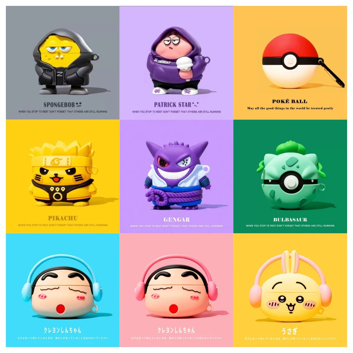 For Airpods 1 2 3 4 Pro Pro 2 Pro 3 Cute Cartoon SpongeBob Poké Ball Crayon Shin-chan Silicone Earphone Case Accessories Cover