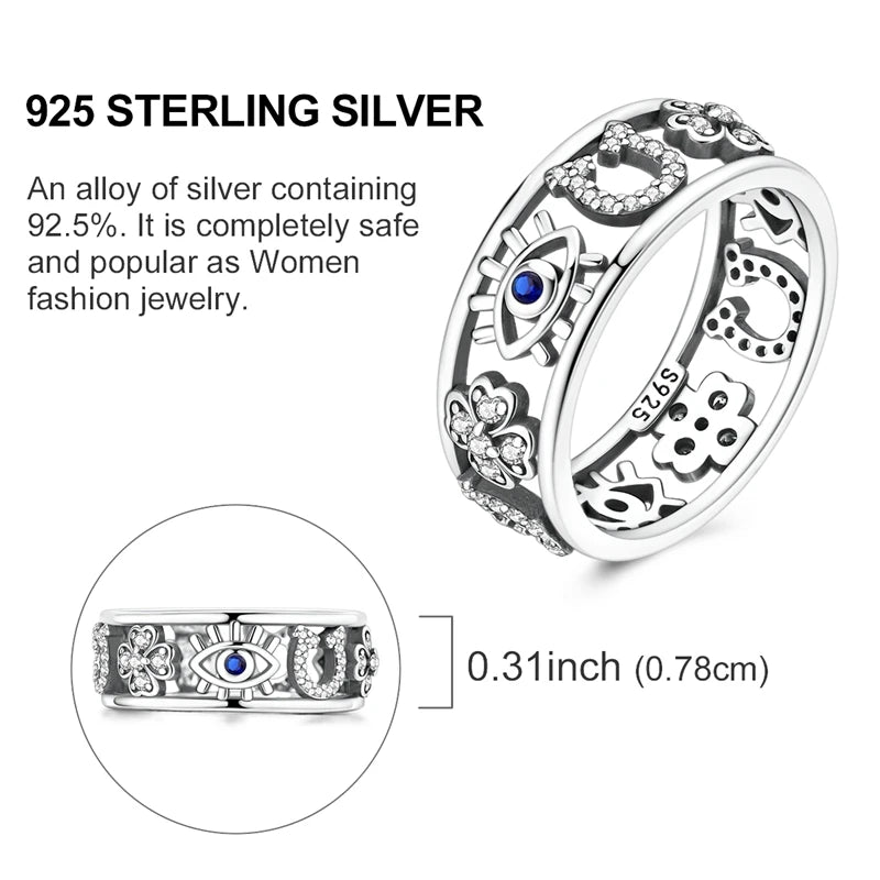 MULA Wedding Band Rings for Women Man 925 Sterling Silver Evil Eye Hand Celtic Knot Four-Leaf Clover Ring Stackable Jewelry Gift - Rings & Jewelry from Linloft.