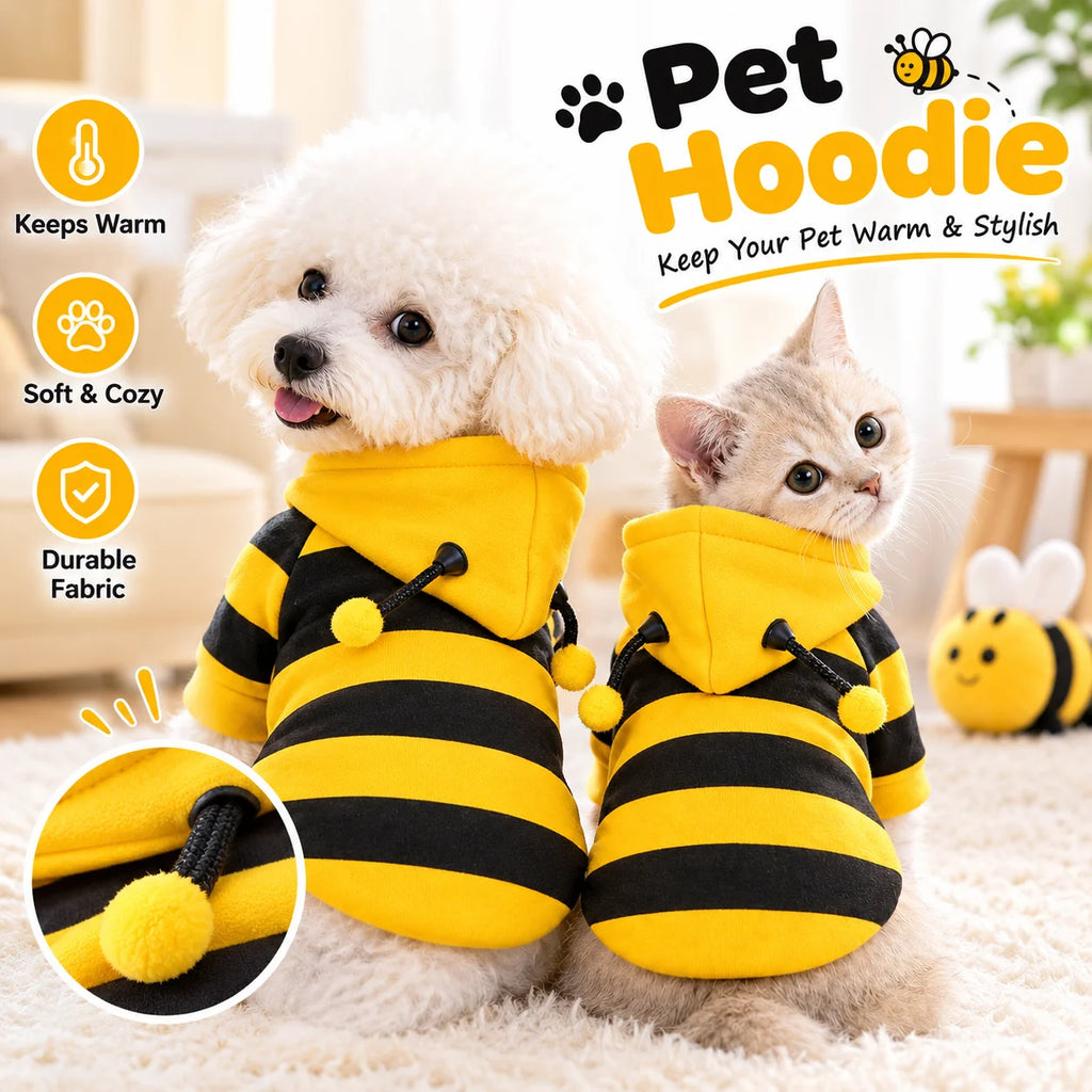 Cute Bee Dog Hoodie Autumn Winter Pet Clothes for Small Dogs Cats Puppy Teddy Schnauzer Warm Fleece Costume Apparel Transformati - Pet Supplies from Linloft.