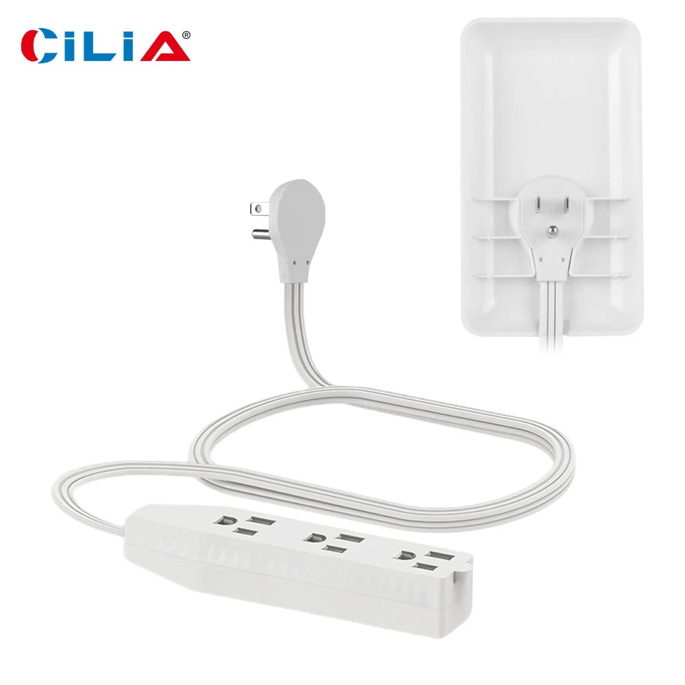 3 FT Extension Cord Power Strip with 3 AC Outlet 3 Prong Plug Extender, Cover Plate, Wire Splitter 16AWG, Standard Grounding, UL