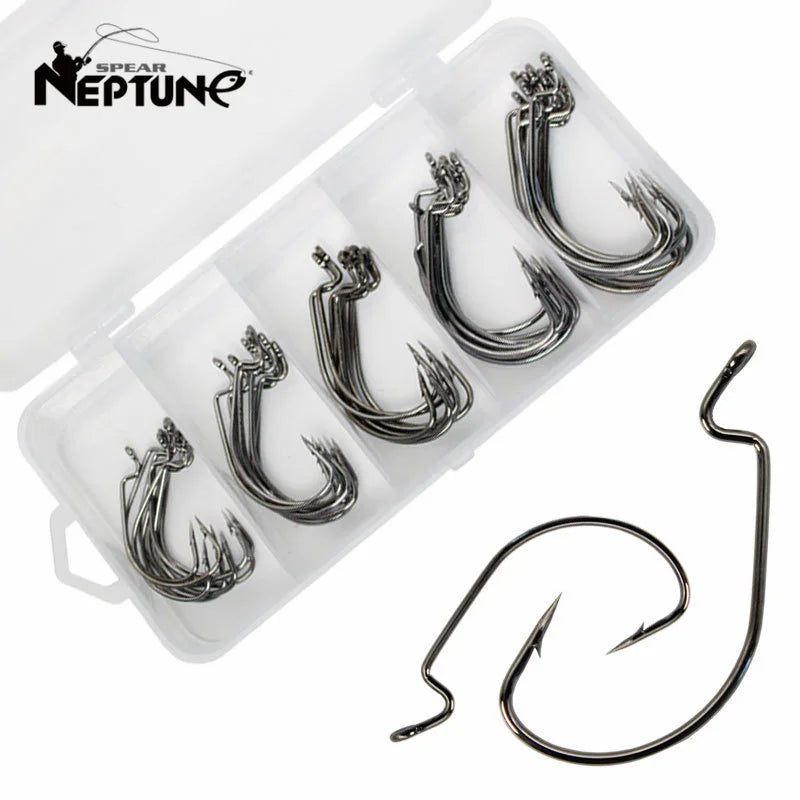 50pcs Crank Hook Set 8#-3/0 Fishing Hooks Saltwater Soft Worm Lure Wide Gap Offset Fishhook Jig Fish Hook For Carp Pike with Box