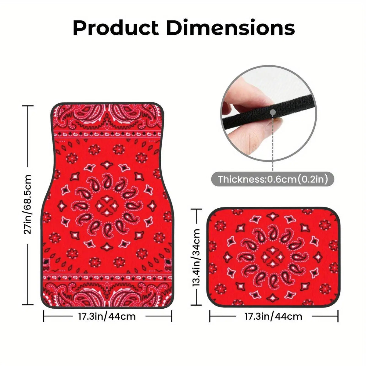 Red Bohemian Paisley Print Car Floor Mats 4Pcs Universal Anti-Slip Auto Carpet Interior Accessories For Women Girls Sedan SUV - Vehicle Parts & Accessories from Linloft.