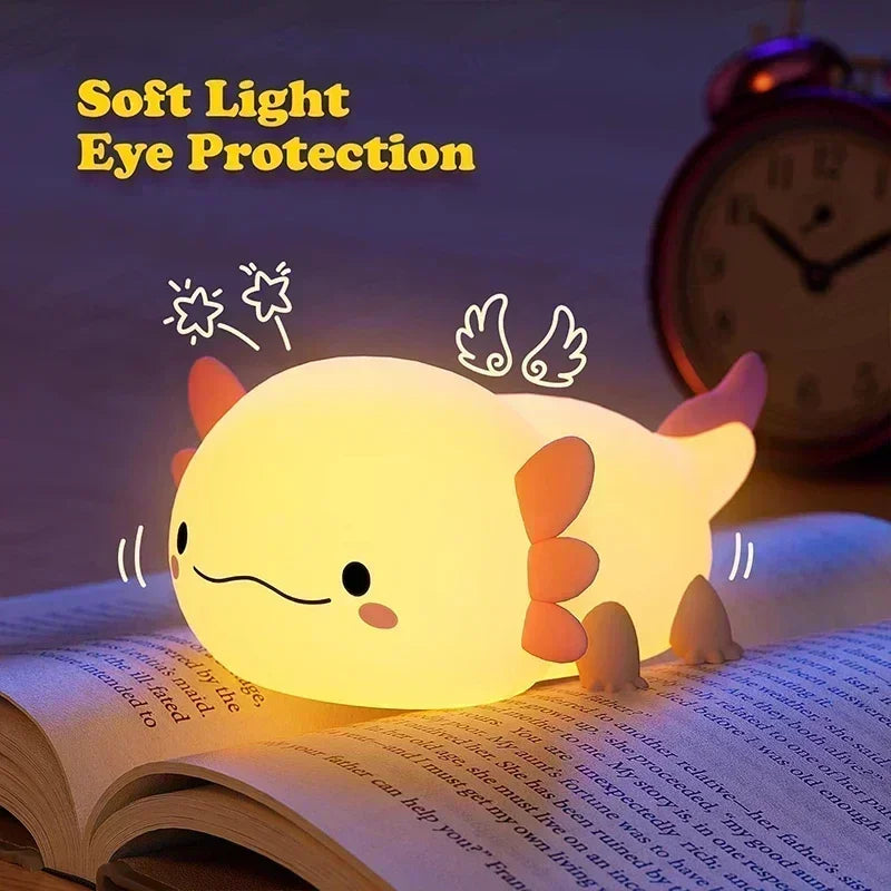 Cute Axolotl Night Light Silicone Nursery Sleeping Lamp Touch Control Nightlights USB Rechargeable Table Lamp for Child - Home Lighting from Linloft.