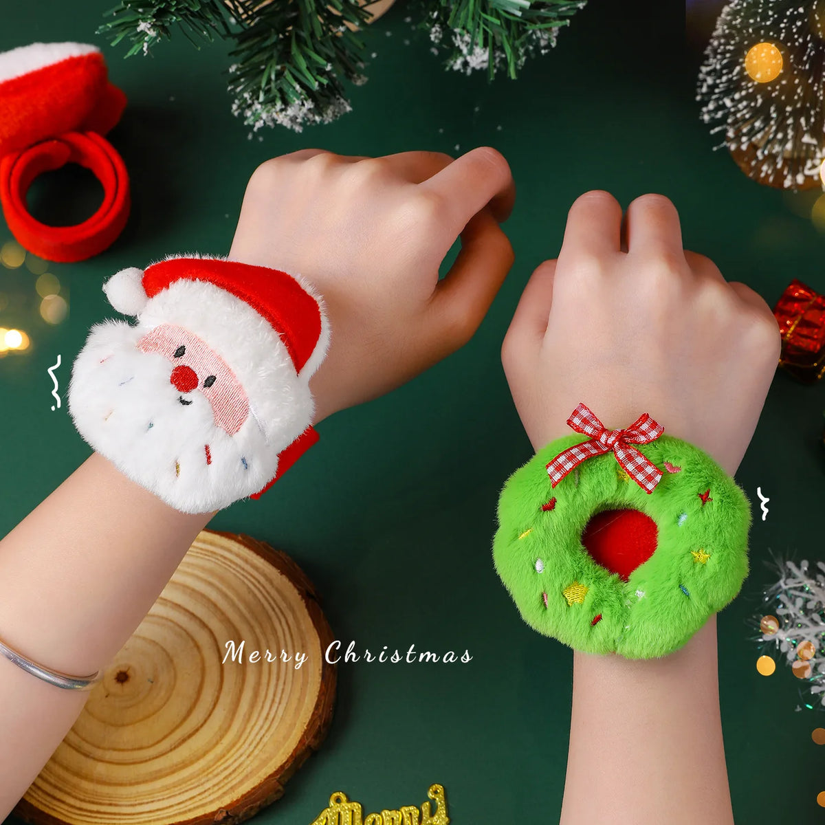 Christmas Decorations Plush Santa Claus Papa Ring Cartoon Cute Bracelet Toys Children's Gifts - Bracelets from Linloft.
