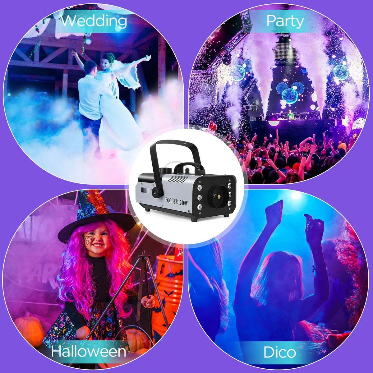 U'King 1200W Fog Machine 6LEDs Remote Fogger Ejector Disco Colorful Smoke Machine DJ Christmas Party Effects Stage Light - Party & Stage Lighting from Linloft.