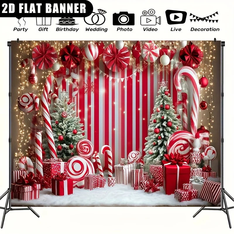 Christmas background, featuring elements of walking stick candy and gingerbread house, party decorations, Christmas decorations - Seasonal & Holiday from Linloft.