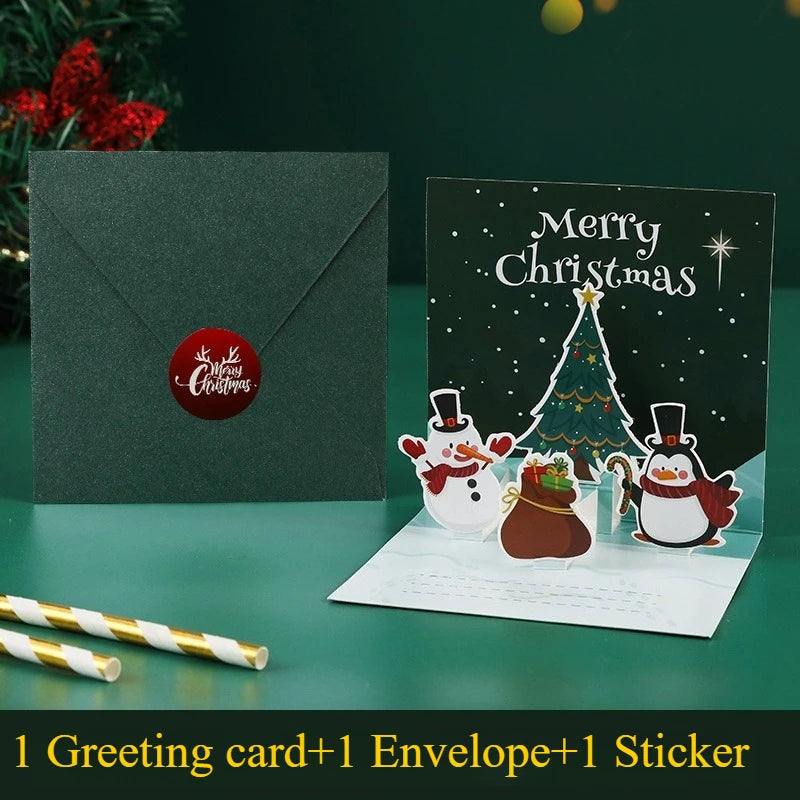 Christmas Greeting Card Xmas Tree Santa Gingerbread Man Holiday Blessing Card with Envelope 3D Pop-up New Year Party Gifts Card - Seasonal & Holiday from Linloft.