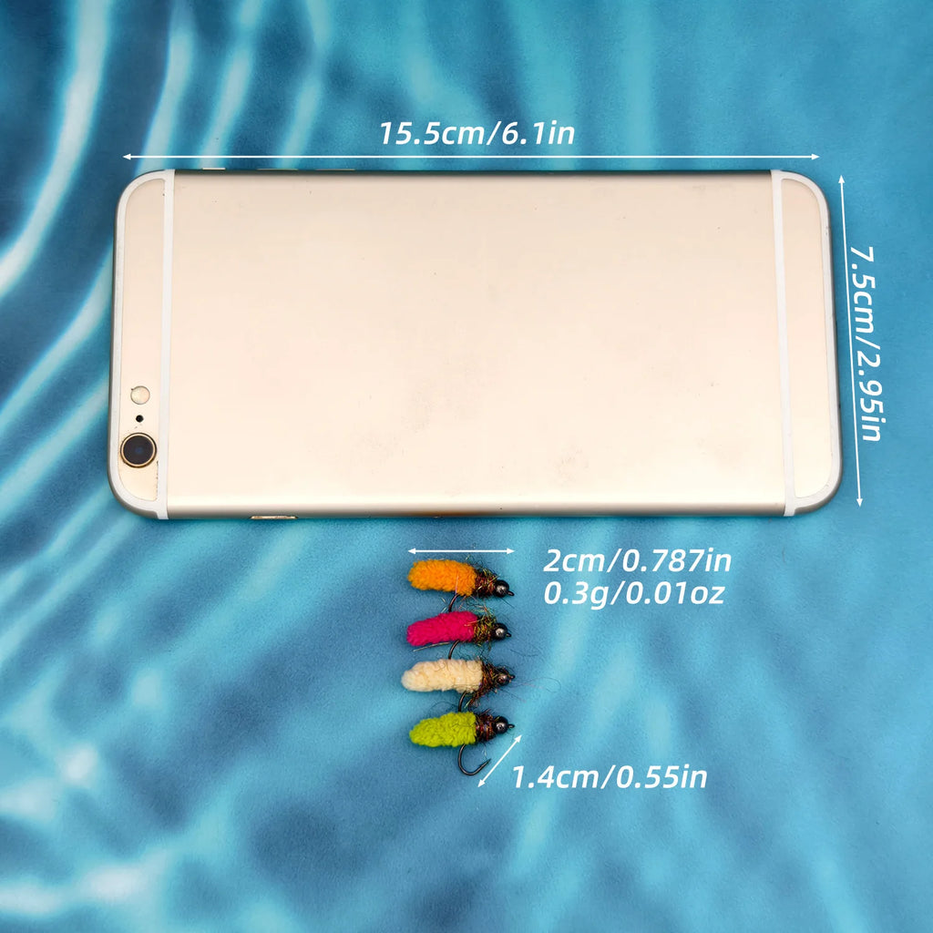 ANFS Copper Head Mop Jig Nymph Flies of 4 Pack with Storage Box, Hand Tied Fly for Trout Fishing