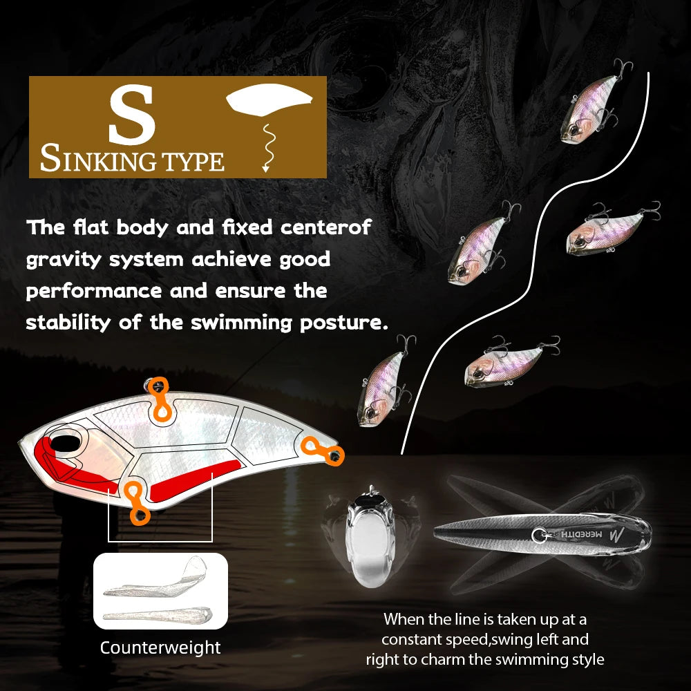 MEREDITH Apex Vibe F85mm 24g Wobblers Fishing Tackle Fishing Lures Vibration Bait for Full Depth Artificial Accessories