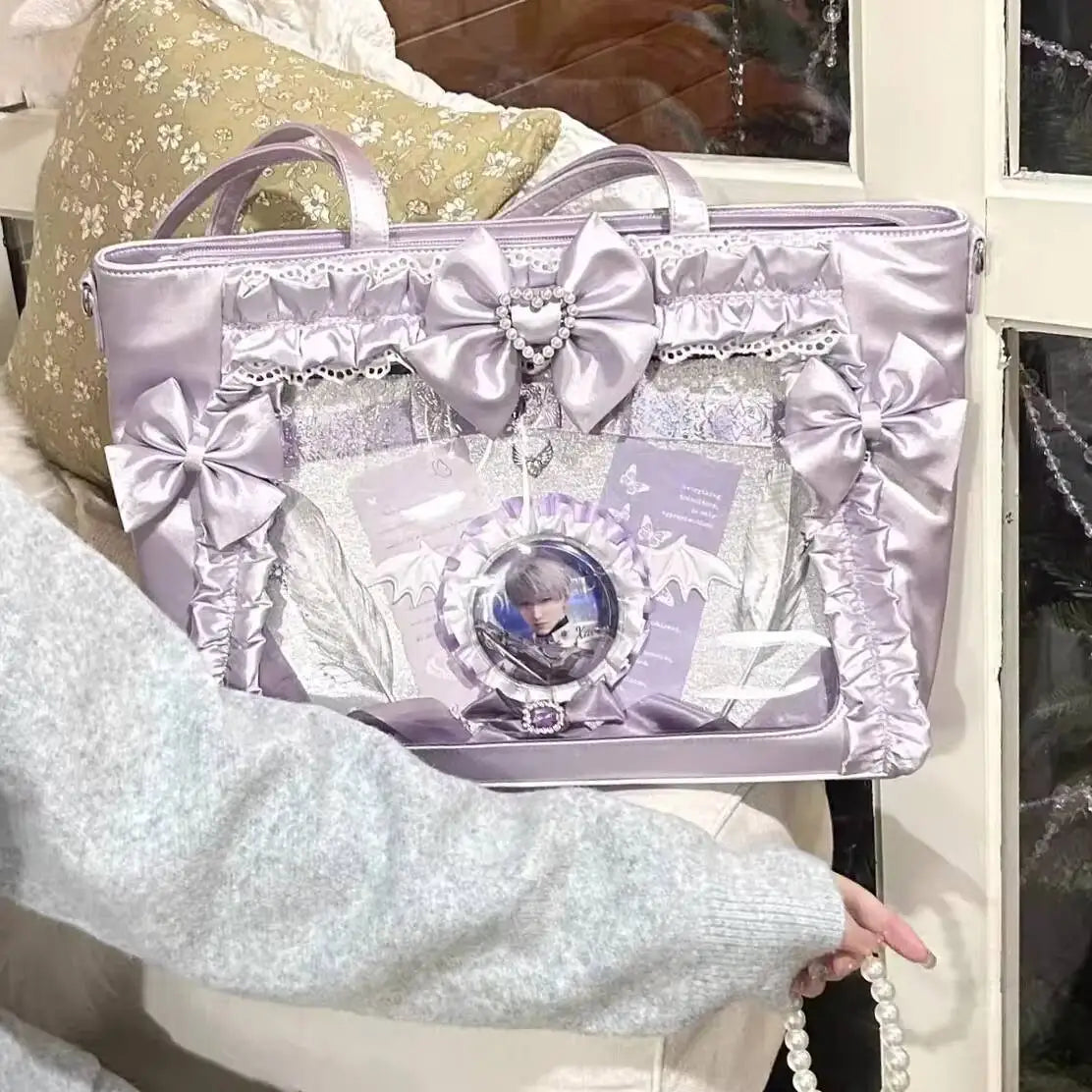 New Y2K Cute Japanese Ita Shoulder Bag Lolita Girls Transparent Tote Bag Large Capacity Crossbody Casual Bag DIY Display Handbag - Bags & Cases from Linloft.