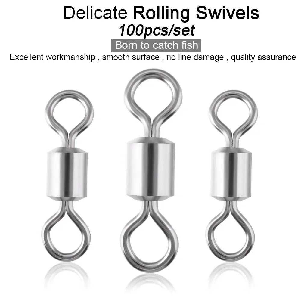 100Pcs Bearing Barrel Fishing Rolling Swivel Connector Rolling Swivels Fishing Connector Solid Ring Fishing Tackle Accessories