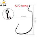 JYJ 100pcs a lot offset fishing hook , #5/0 #1/0 #1 ...#8 all sizes of high carbon steel for soft worm lure bait with big eyes