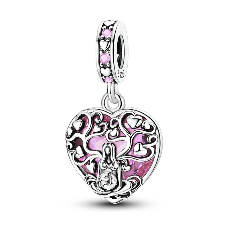 MULA Pink 925 Sterling Silver Charms Pendant Perfume Dreamcatcher Heart Love Beaded Fit Original Bracelet Women DIY Jewelry Gift - Bracelets from Linloft.