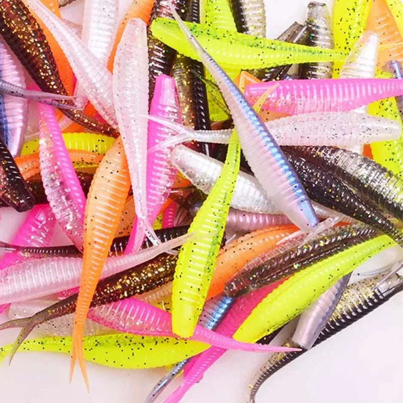 10 Pcs Forktail Worm Silicone Soft Lure 7cm 1.8g Jig Wobblers Double Colors Artificial PVC Bait for Bass Pike Fishing Tackle