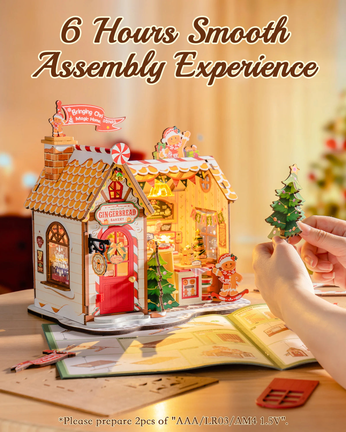 Miniature Gingerbread House DIY Kit with LED - Seasonal & Holiday from Linloft.