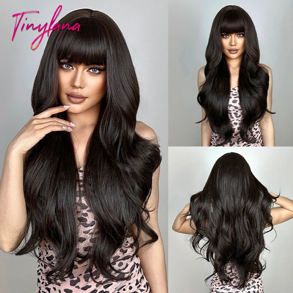 Long Wavy Synthetic Wig with Bangs - Apparel & Accessories from Linloft.