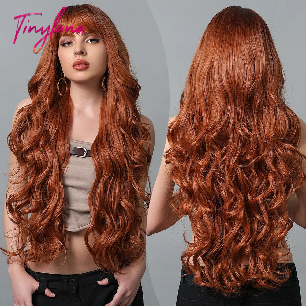 Long Wavy Synthetic Wig with Bangs - Apparel & Accessories from Linloft.