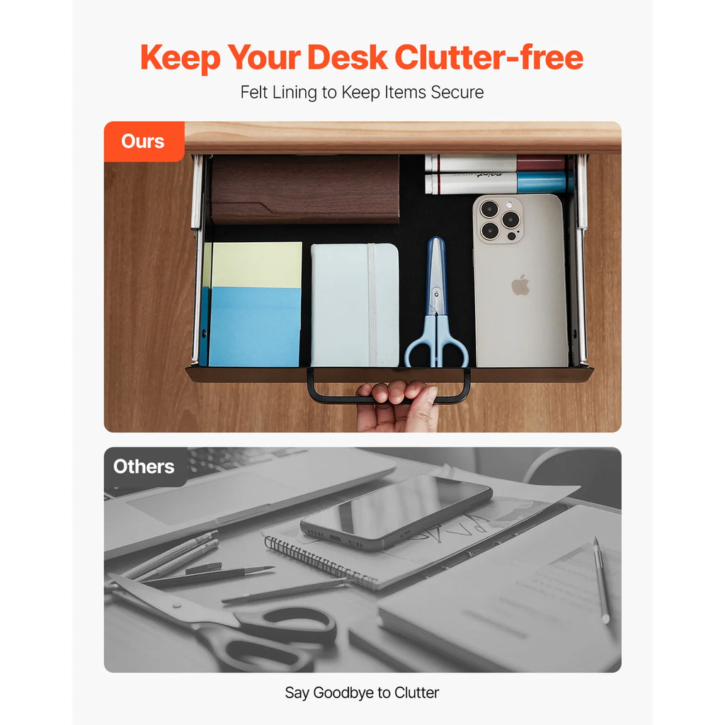 SucceBuy 13in/22in Under Desk Drawer Slide Out Desktop Storage Box Mounted Pullout Undertable Drawer Organizer for Office Home