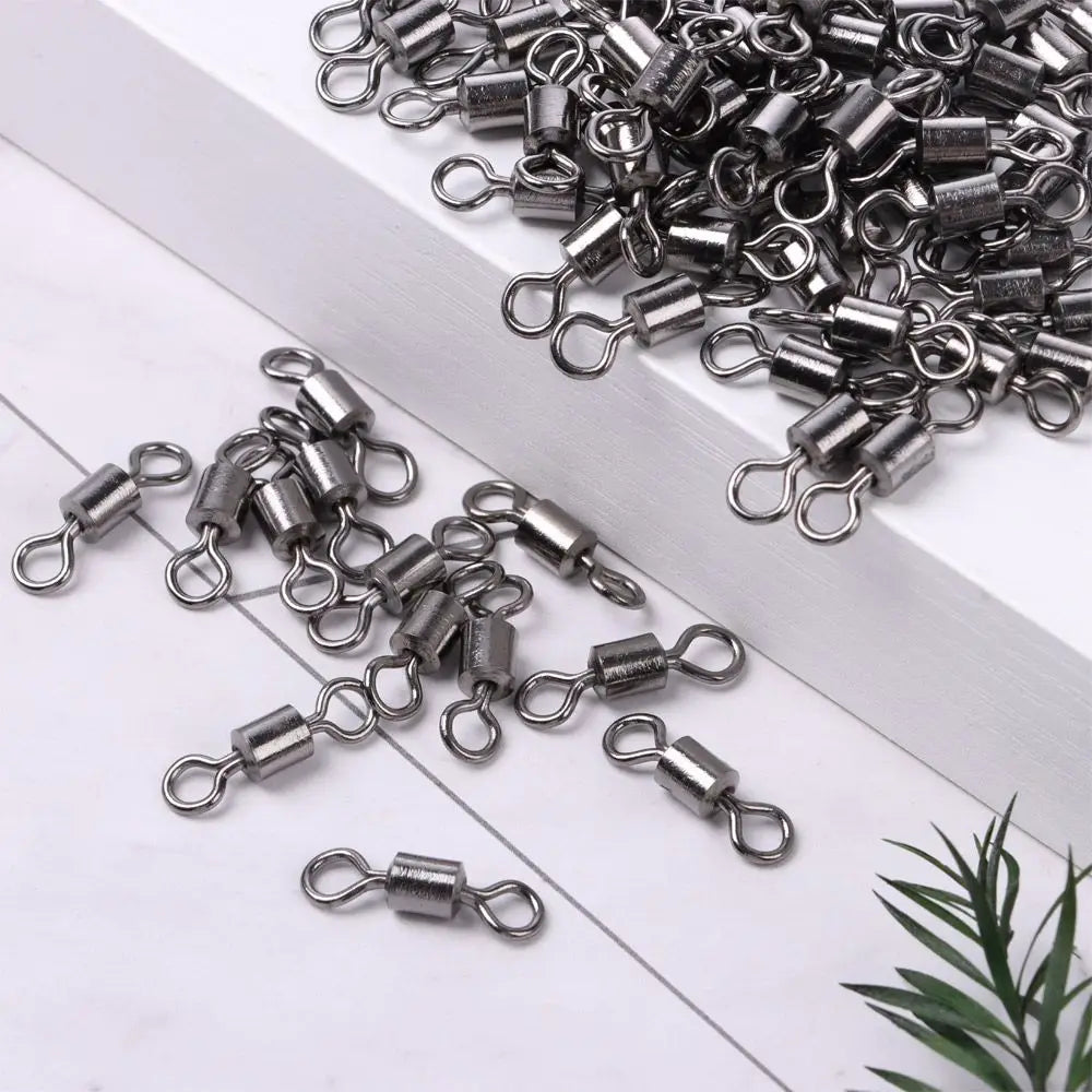 100Pcs Bearing Barrel Fishing Rolling Swivel Connector Rolling Swivels Fishing Connector Solid Ring Fishing Tackle Accessories