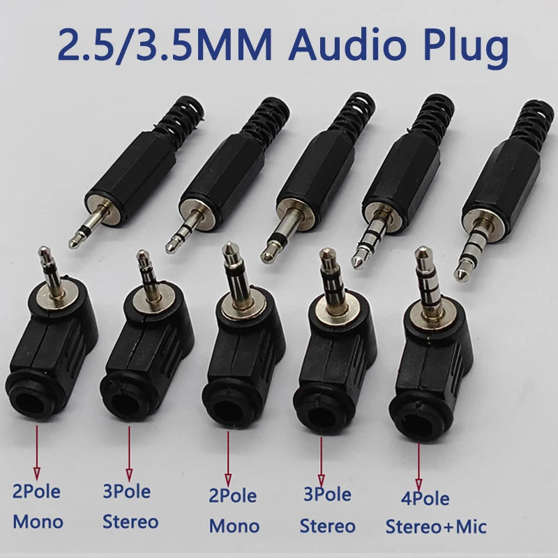 2.5/3.5mm 2/3/4 Pole Mono Stereo Audio Plug Straight /Right Angle 90 Degree L-shaped Headphone Jack Connector for DIY Repair