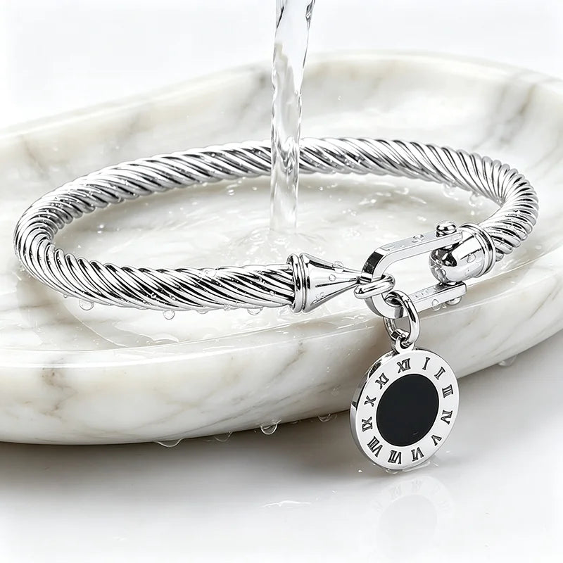 Roman Numeral Twisted Cable Bangle - Bracelets from Linloft.