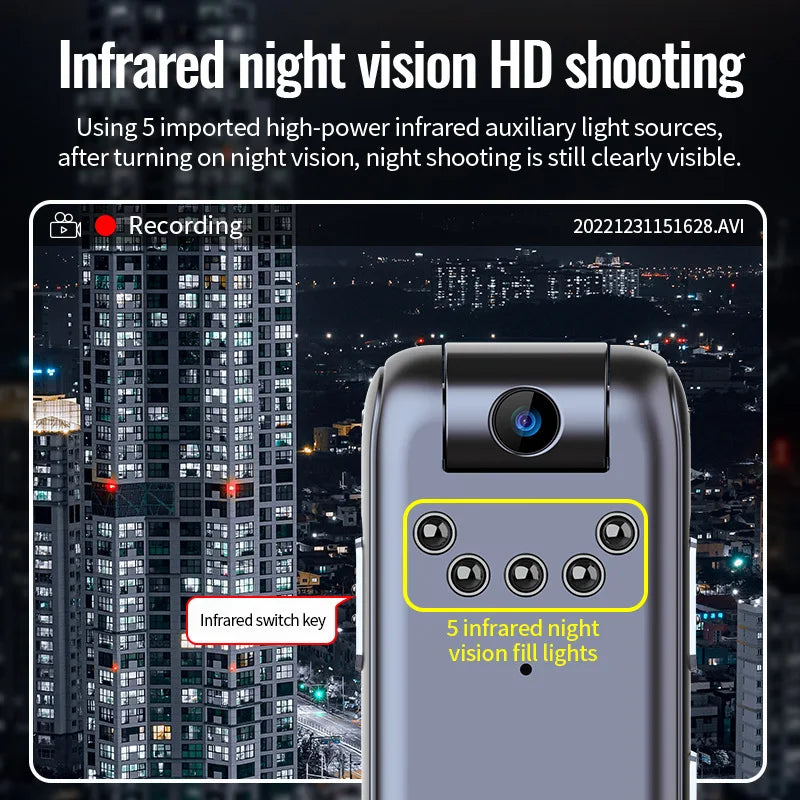1080P Mini Thumb Cam with Keychain Leather Cover, HD Body Recorder, Long Standby, Memory Card Supported, Non-WiFi Design