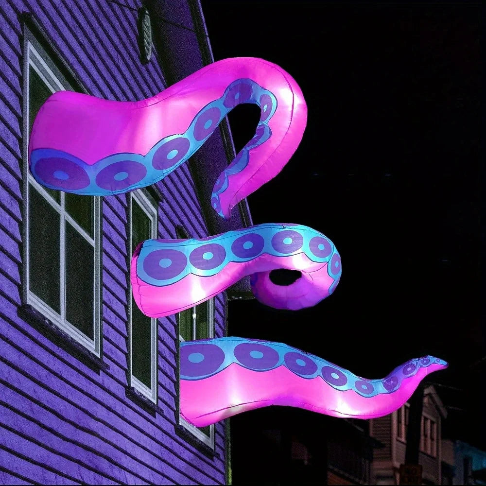 3 Pcs Octopus Tentacle Halloween Inflatables Outdoor Window Decorations Octopus Legs with Build-in LEDs Halloween Front Door Window Roof Prop, Outdoor Holiday Blow up Decor for Garden Lawn