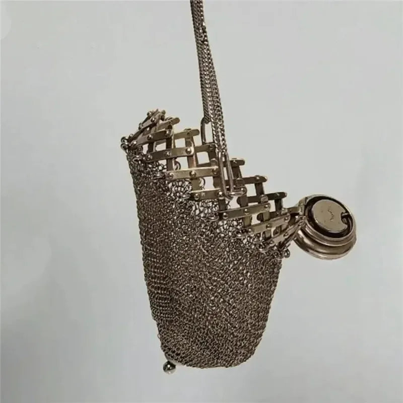 Vintage Double Mesh Metal Coin Purse, 1920s English Style Handmade Chain Nail Storage Pouch for Coin Collection - Bags & Cases from Linloft.