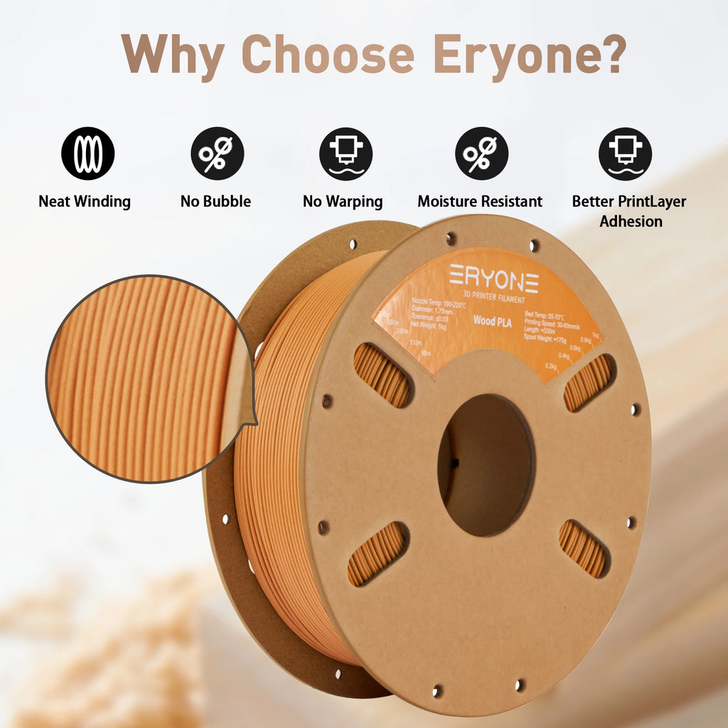 ERYONE 1kg/3KG/10KG Wood PLA Filament 3D Printer PLA Filament 1.75mm +/- 0.03mm, PLA Filament 1KG Cardboard Spool(2.2LBS) - 3D Printing Accessories from Linloft.
