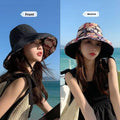 1×Women's Sun Protection Fishing Cap Full Face Bucket Cap Spring Summer Outdoor Large Brim UV Protection Hat with Windproof Rope