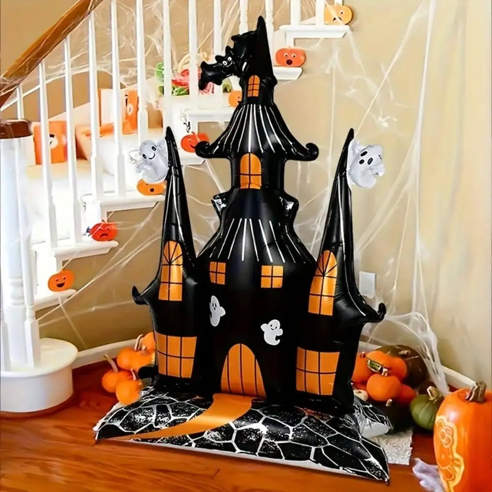 1pc Halloween Haunted Castle Foil Balloon, 59.06in Large Spooky Ghost Bat Castle Mylar Balloon, Halloween Party Table Centerpiece Decor Supplies