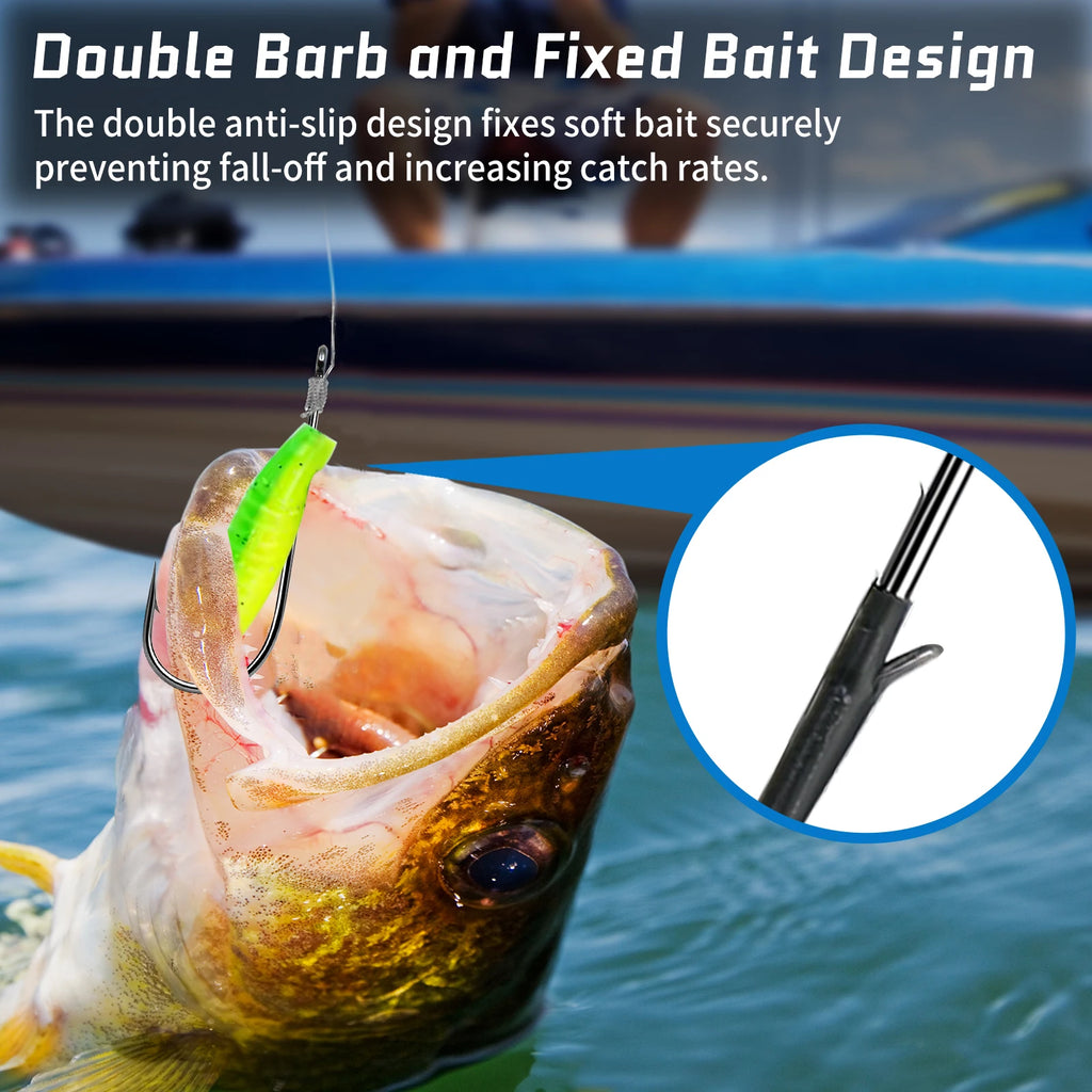 FishTrip 10~30PCS 3X Strong Baitholder Worm Hooks Double Barbed Hook High Carbon Steel Flipping Hooks for Freshwater & Saltwater