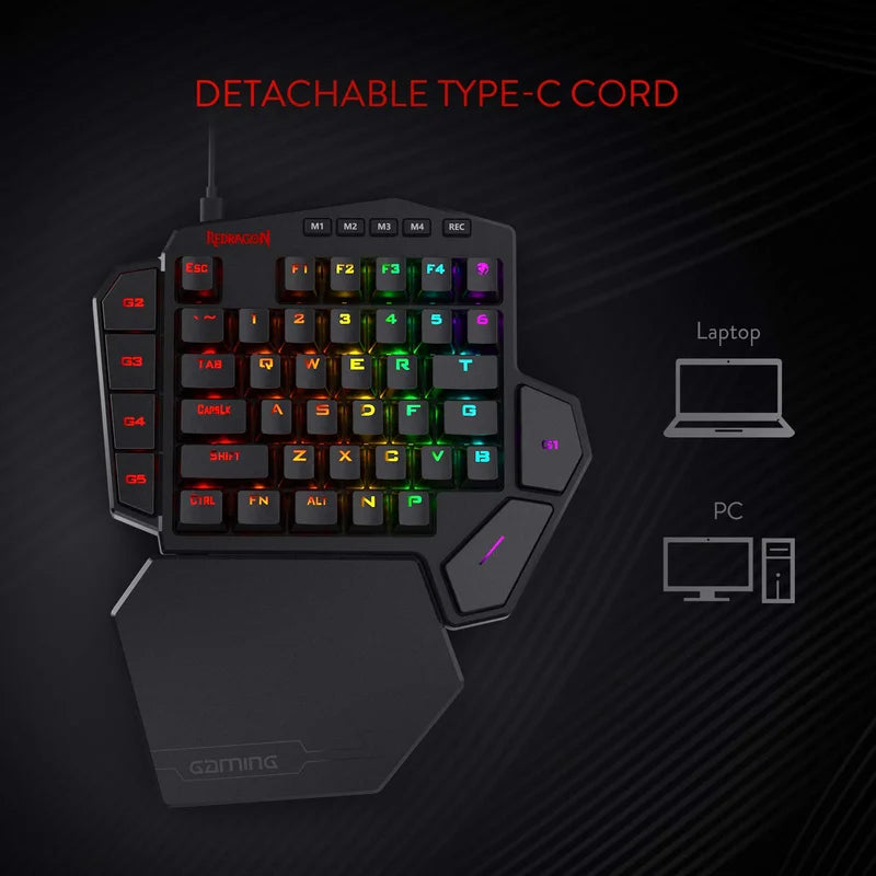 Redragon K585 DITI One-Handed RGB Mechanical Gaming Keyboard,Wrist Rest 42 Keys Type-C Professional Gaming Keypad Hot-Swappable
