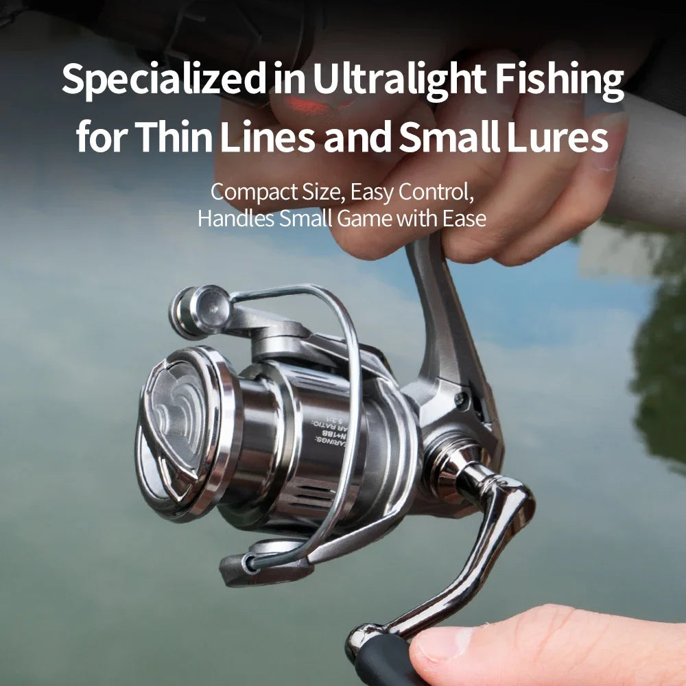 Huidiao 140g Ultralight Spinning Reel 500/800/1000 Small Fishing Reel 4+1BB 4kg Max Drag Metal Spool/Handle for Finesse Fishing