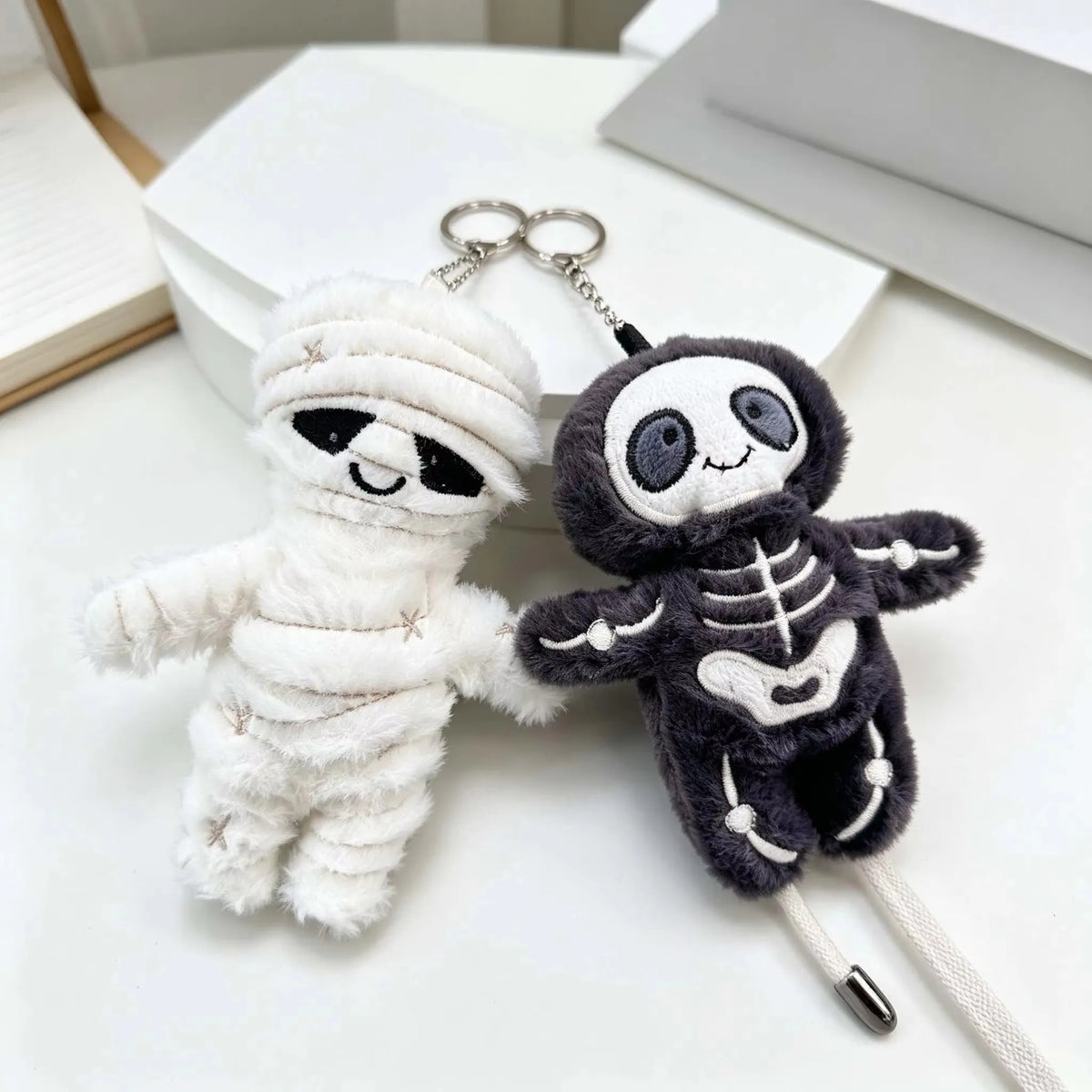 Cute Mummy Skeleton Plush Keychain Soft Stuffed Bag Pendant Halloween Keyring Gift Backpack Car Accessory - Necklaces from Linloft.