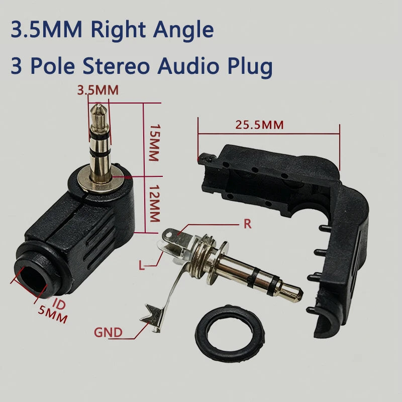 2.5/3.5mm 2/3/4 Pole Mono Stereo Audio Plug Straight /Right Angle 90 Degree L-shaped Headphone Jack Connector for DIY Repair
