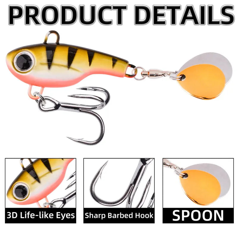 1PCS Metal Spinner Bait Metal VIB Fishing Lure 20g 17g-8g 5g Rotating Tail Vibration Sequins Japan Wobbler Trolling Bait Pesca