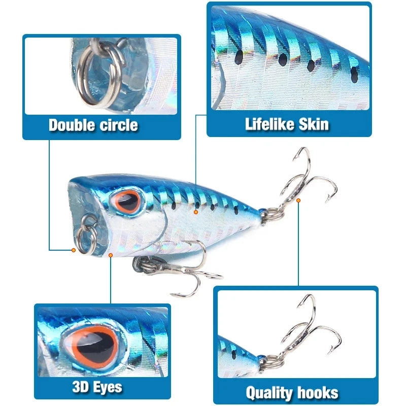 1pcs Fishing Lures 4cm 3.3g Topwater Popper Bait 11 Color Hard Bait Artificial Wobblers Plastic Fishing Tackle With 12# Hooks