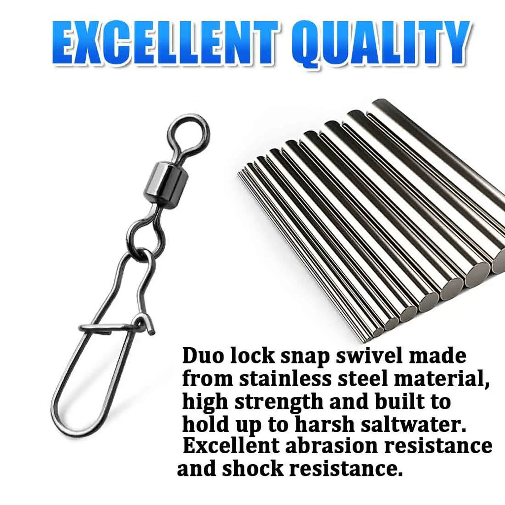 FishTrip Fishing Snap Swivels Rolling Swivels with Duo Lock Snap Stainless Steel Corrosion Resistant Black Nickel Coating