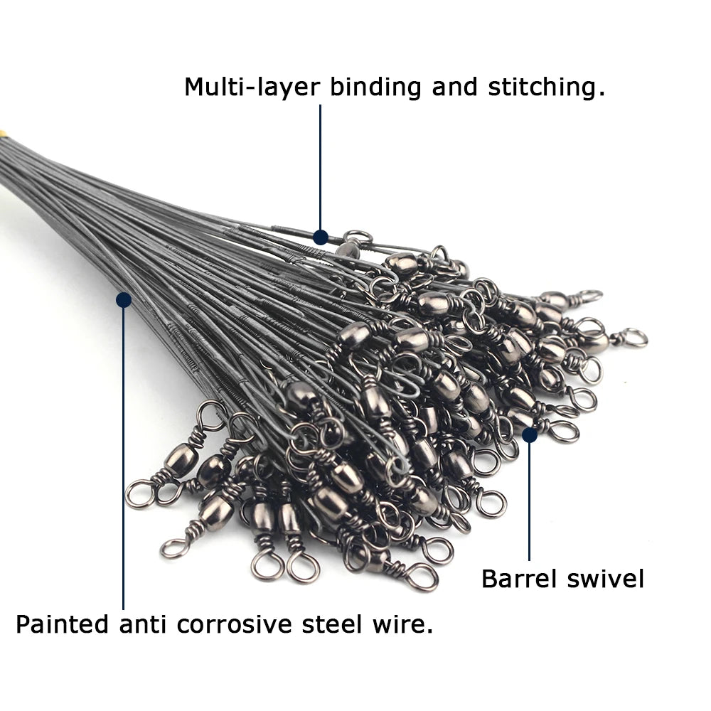 DNDYUJU 20Pcs Steel Wire Leader With Swivel Anti-bite Fishing Line10/20/25/30cm Fishing Accessory Core Leash Fishing Leader Wire