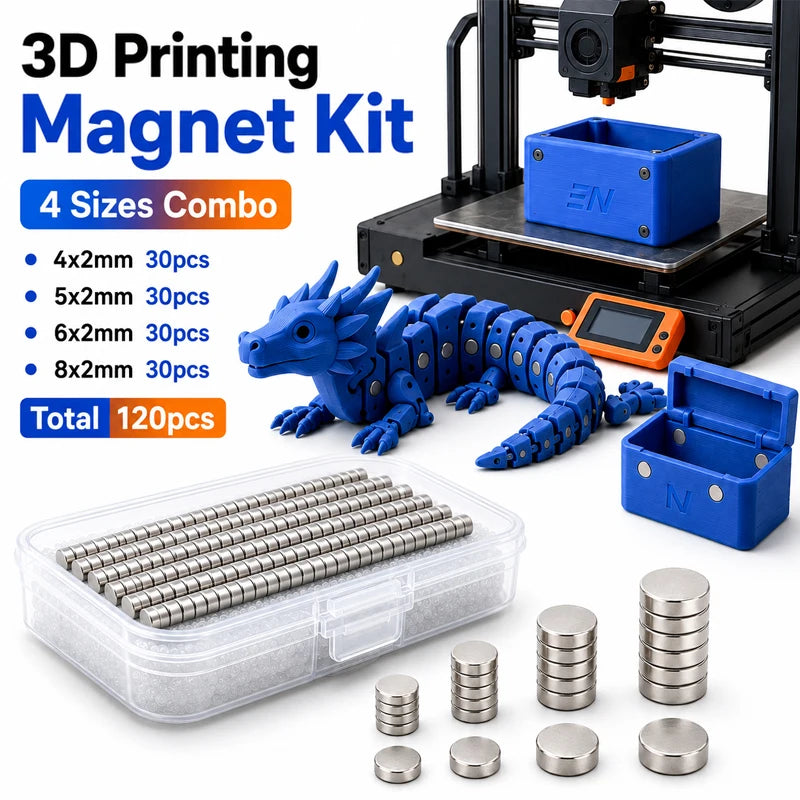 120pcs 3D Printing Magnets Set For Bambu Lab 4 Different Sizes Powerful Neodymium Magnet 3d Printing Tools Kit for DIY Parts