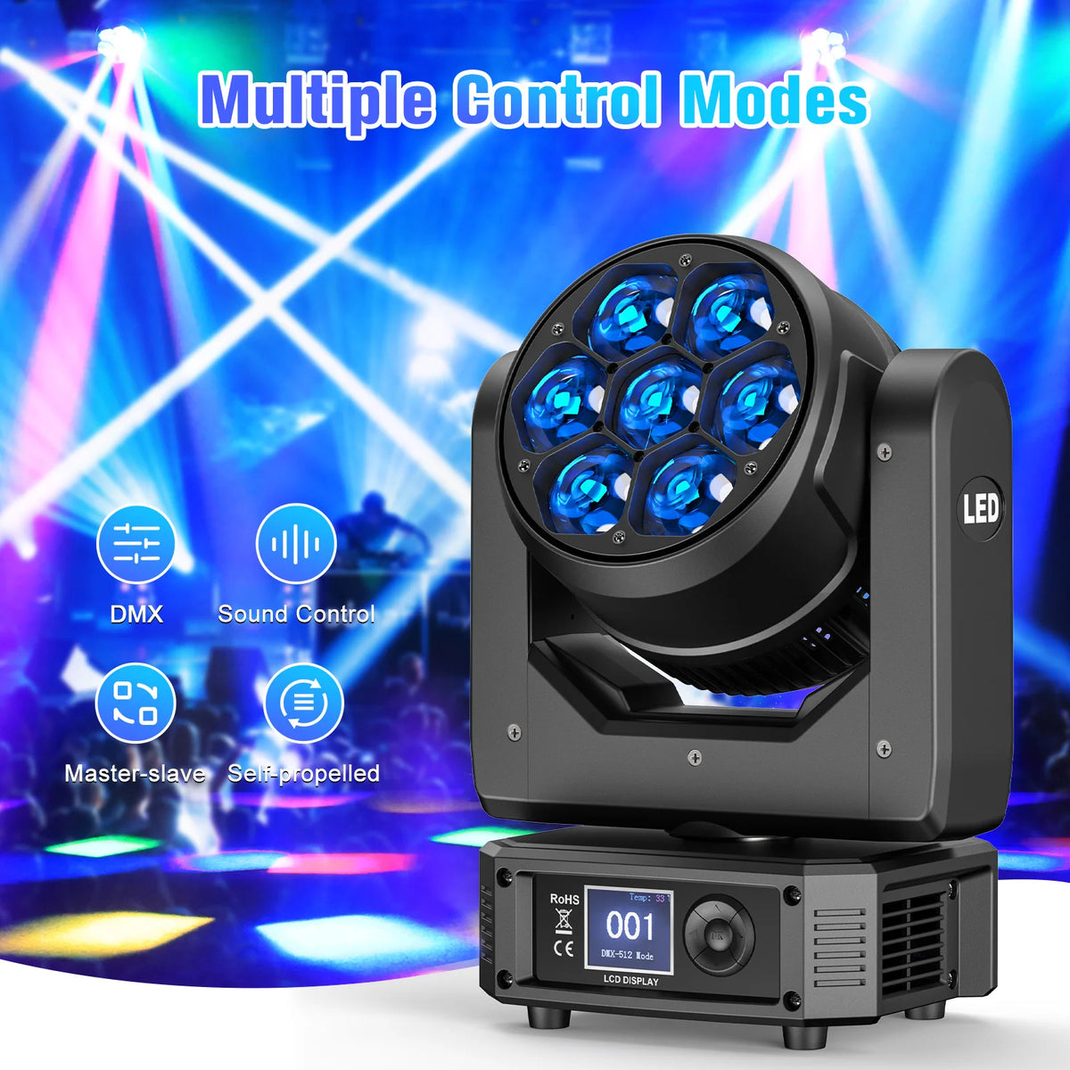 U'King 300W Moving Head DJ Lights LEDs BEE'S EYE Stage Lights DMX Control & Sound Activated For DJ Bar Christmas Wedding Party