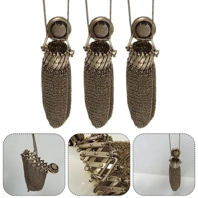 Vintage Double Mesh Metal Coin Purse, 1920s English Style Handmade Chain Nail Storage Pouch for Coin Collection - Bags & Cases from Linloft.