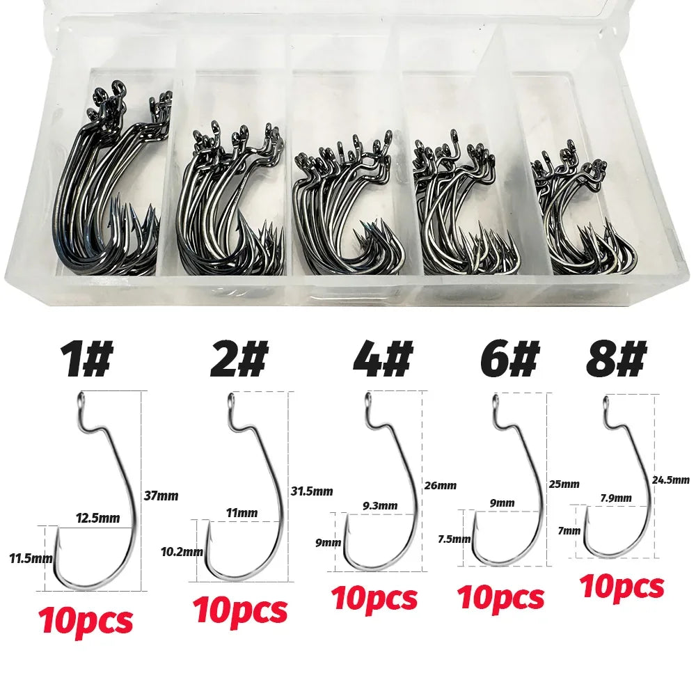 Worm Hooks Boxed Wide Gap Texas Rig Jig Crank High Carbon Steel Offset Barbed Worm Hook Set Fishing Tackle Soft Lure Fishhook