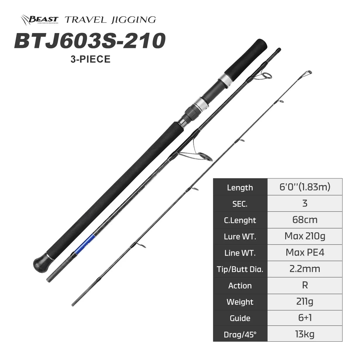 Portable 3-Piece Travel Jigging Rod - Fishing Tackle from Linloft.