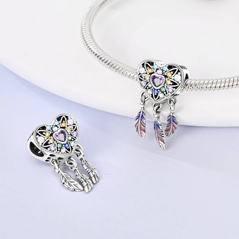 MULA Pink 925 Sterling Silver Charms Pendant Perfume Dreamcatcher Heart Love Beaded Fit Original Bracelet Women DIY Jewelry Gift - Bracelets from Linloft.