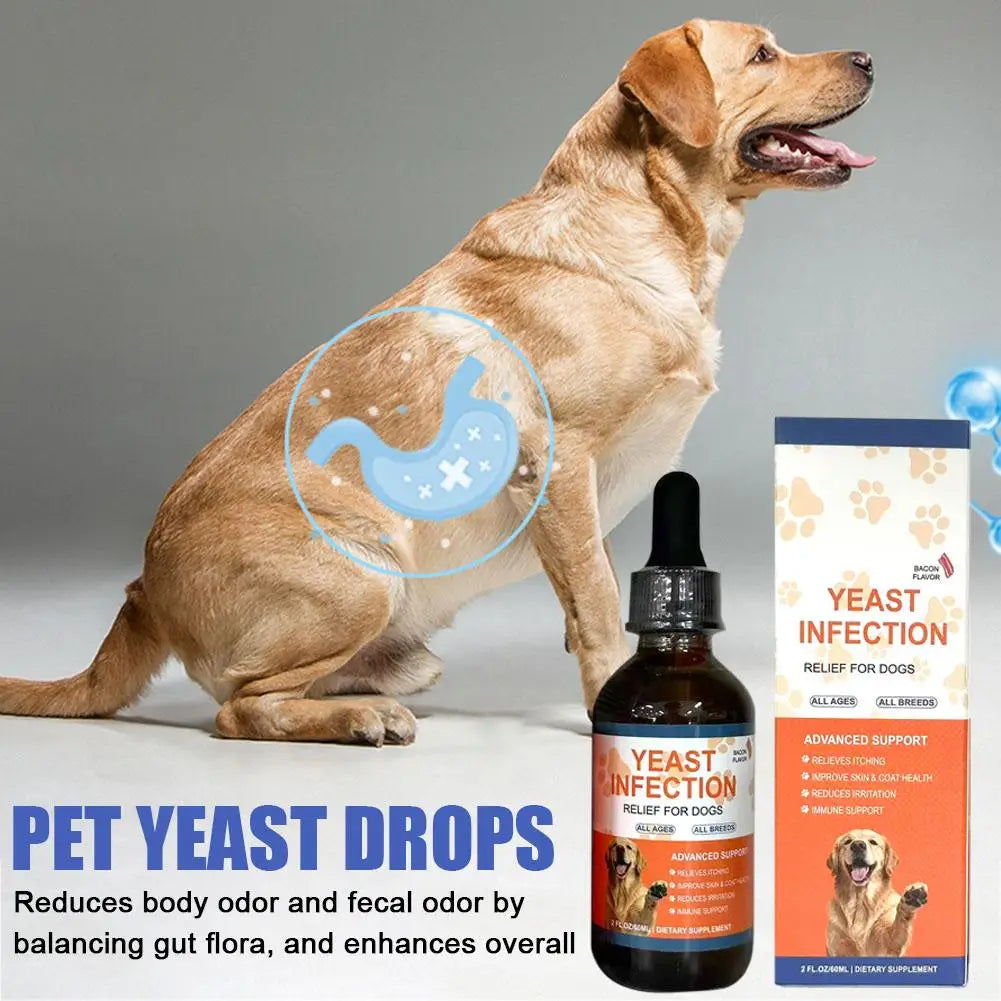 Dog Yeast Infection Relief Drops Itch Relief Pet Liquid Supplement Skin Coat Health Ear Eye Care Bacon Flavor 60ml - Pet Supplies from Linloft.